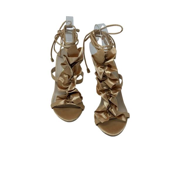LIliana beige satin ruffled tie up heel sandals size 5.5 - Picture 7 of 15